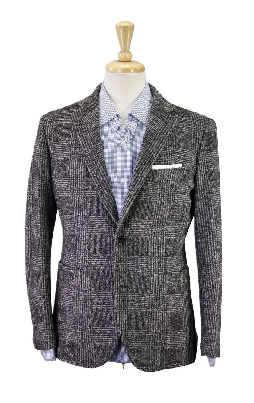 Paul Stuart Current Gray Black Basket Weave Patch Pocket Sweater Blazer 38S